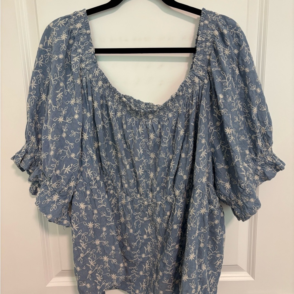 Old Navy Blue Puff Sleeve Blouse with Ruffled Details